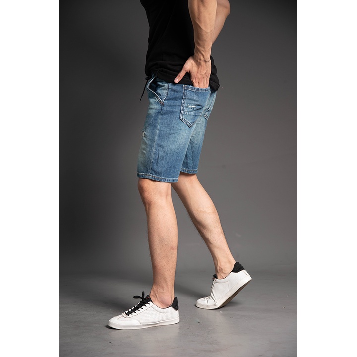 Quần Short Jean Nam Cạp Chun Rách H90 Chất Bò Co Giãn Ống Đứng J017