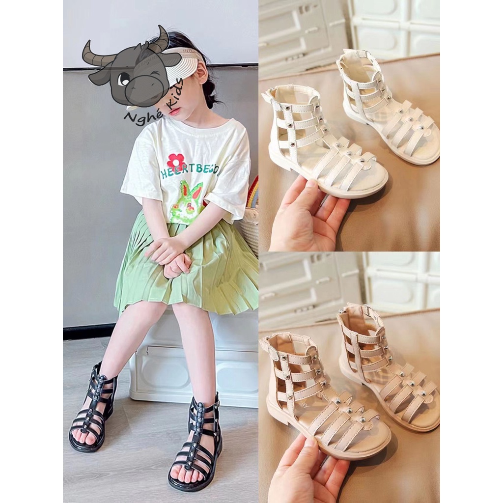 Sandal chiến binh trang trí nút trái tim - Xăng đan bé gái MG690