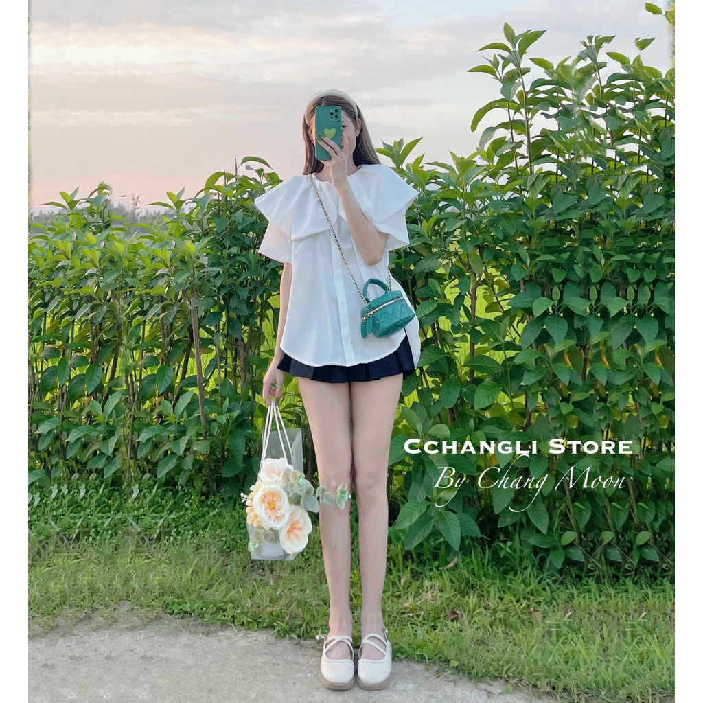 Áo sơ mi kiểu nữ cổ sen dáng babydoll chất thô hàn mềm mịn mặc cực sáng da và điệu đà
