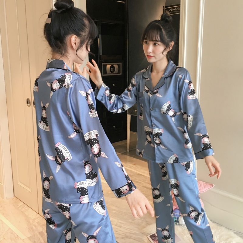 Bộ Đồ Ngủ Tay Dài Vải Lụa Satin Plus Size M-5Xl Cho Nữ