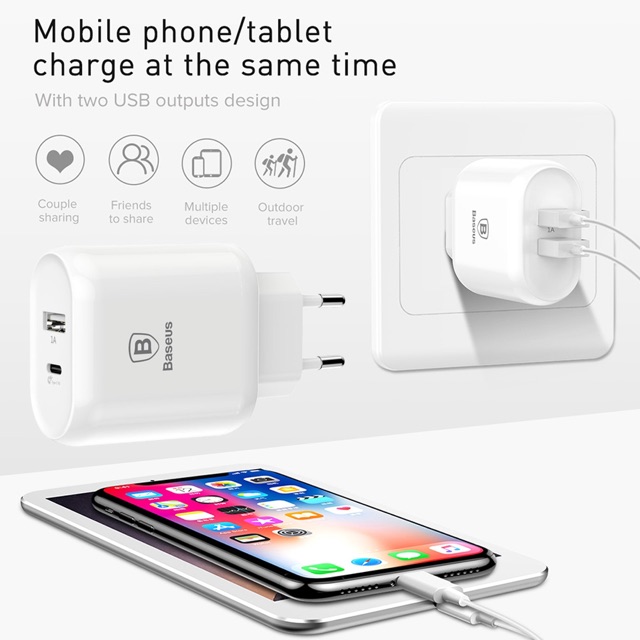 Bộ sạc nhanh đa năng 32W Baseus Bojure cho Smartphone/ Tablet/ Macbook (2 Ports , USB + Type C PD Quick charge 3.0)