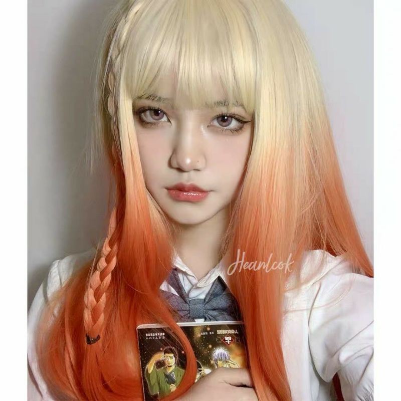 [Sẵn] Wig teen/lolita/cosplay M49 omber cam pha vàng sữa nhạt (tóc giả nguyên đầu dài qua ngực) tại Miu Cosplay