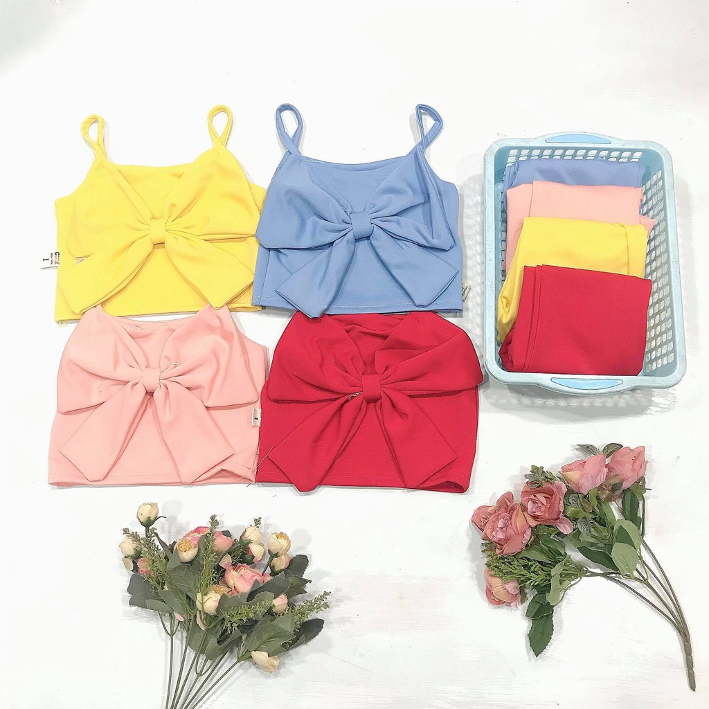 Set bộ quần áo bé gái siêu xinh áo croptop nơ to và quần ôm cho bé từ 7kg đến 20kg (màu hồng, xanh, đỏ, vàng)