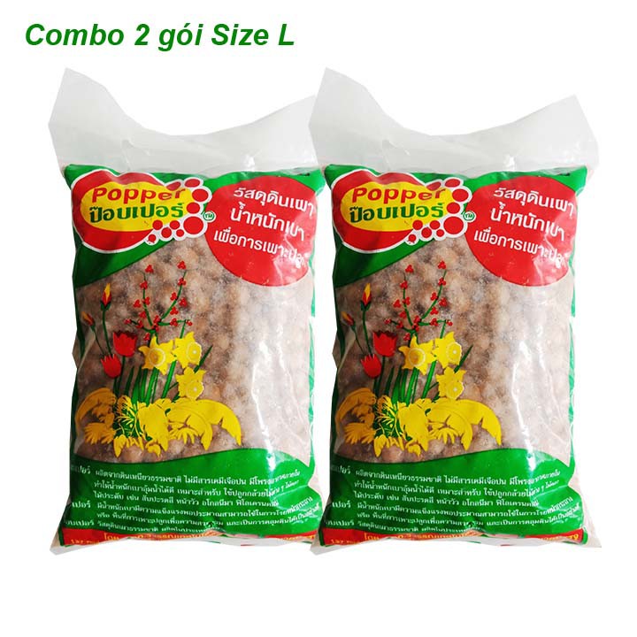 Combo 2 bịch đất sét nung popper giá thể trồng lan, cây kiểng Thái Lan loại 1L