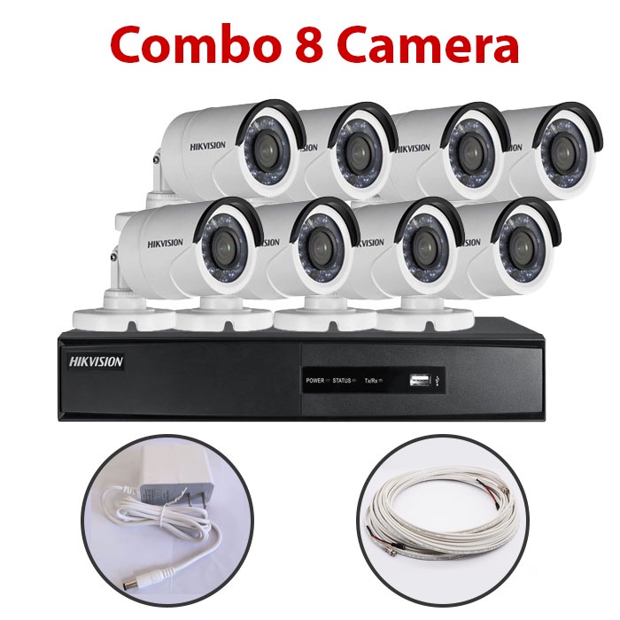 Trọn bộ Hikvision 5-6-7-8 camera vỏ Sắt - Full phụ kiện - Cắm điện là chạy