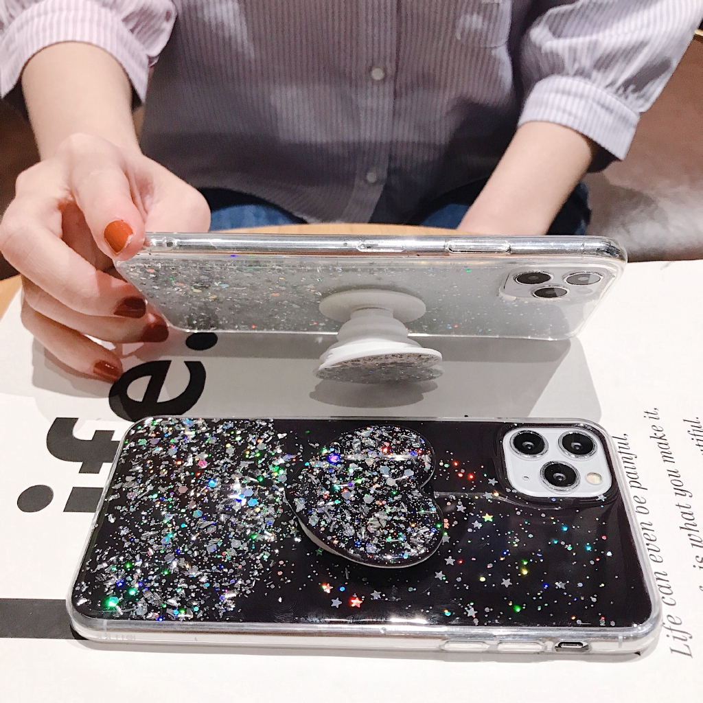 Bling Star Soft Case with Popsocket Vivo S1 Pro Y19 V7 Plus Y17 Y15 Y12 Y53 Y55 Y55S Y71 Y91C Y95