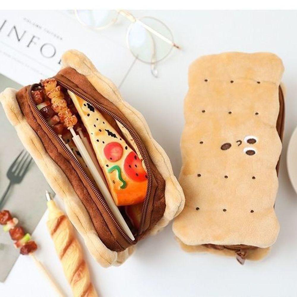RAINBOW Cute Stationery Bag Funny Pen Storage Pencil Case Sandwich Style Biscuit Shape Plush High Capacity Girl Student Supplies