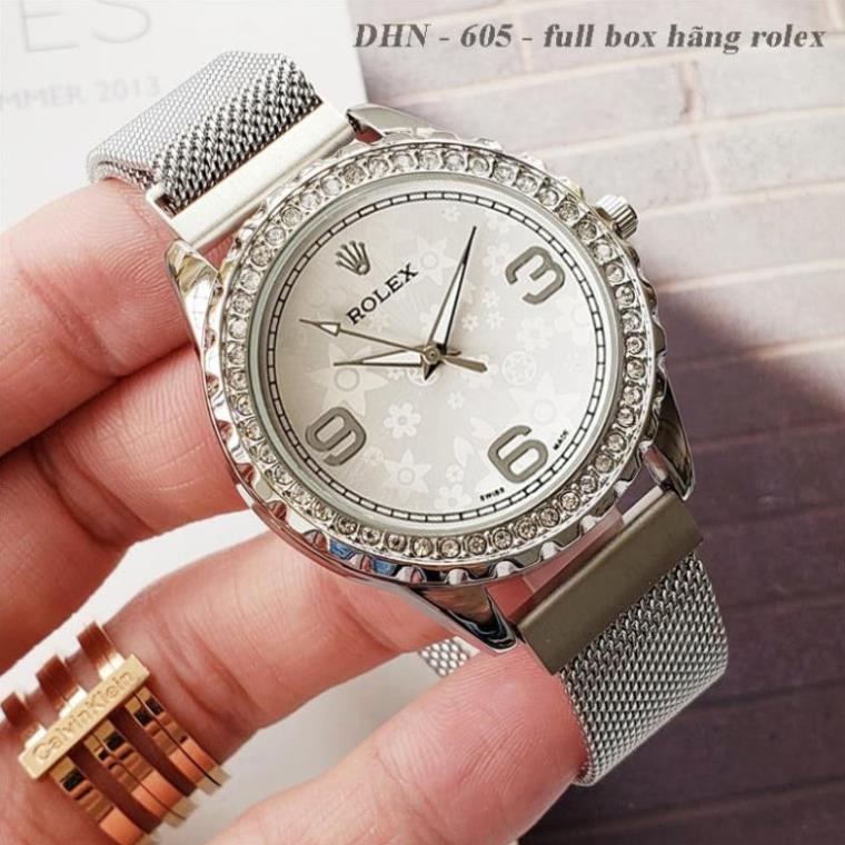 Đồng hồ nữ Rolex mặt tròn đính đá máy pin, dây hợp kim chống gỉ DHN605 shop62