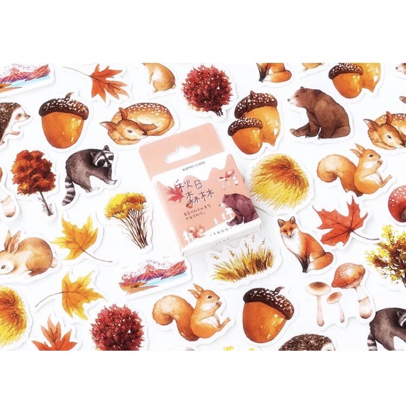 Bộ 46 stickers mùa thu tone cam trang trí sổ tay - MS63