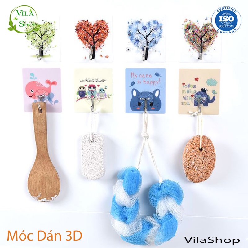 Móc Dán Tường, Móc Dán Tường 3D Chịu Lực Treo Đồ Màu Sắc Trong Suốt Siêu Dính Đa Năng