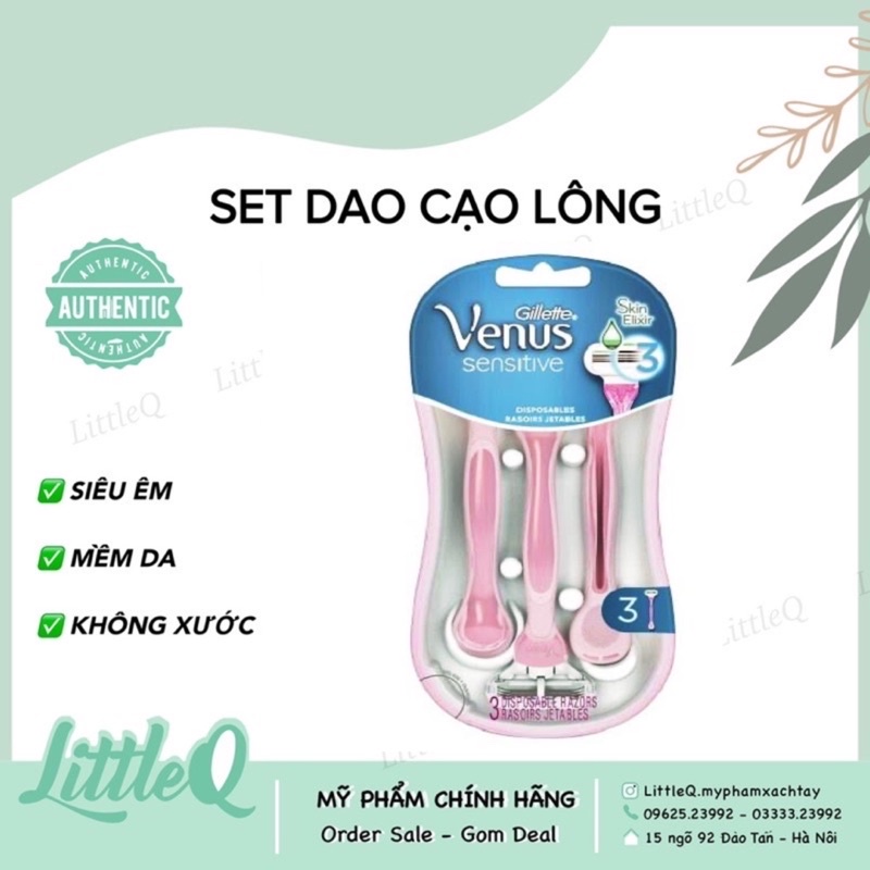 (Set 3 dao - CÓ CHE TÊN) Set dao cạo lông cho nữ Gillette Sensitive Venus Spa   - Hàng chính hãng đủ bill