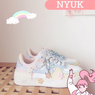 【Giao hàng 24H】 NYUK AJ AF1 Air Force One Sakura Pink Thick Sole Shoes Sports Casual