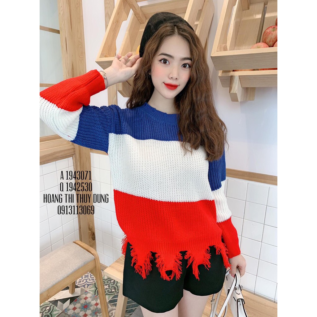 ÁO LEN RÁCH LAI PHỐI 3 MÀU CÁ TÍNH CHO MÙA ĐÔNG CỰC XINH