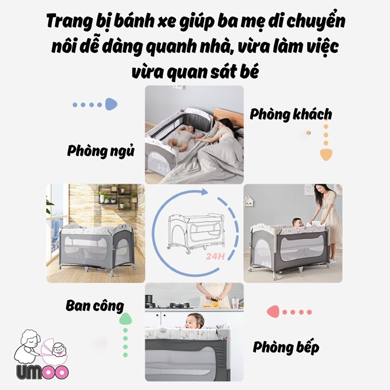 Nôi Cho Bé Đa Năng Umoo UM-08108, Full Tính Năng Gấp Gọn Dùng Cho Bé Từ Sơ Sinh