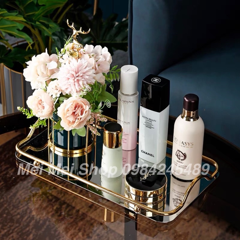 Khay Thép Tráng Gương Gold- Bạch Kim Đa Năng,Khay Decor Kim Loại Đựng Mỹ Phẩm Trang Sức