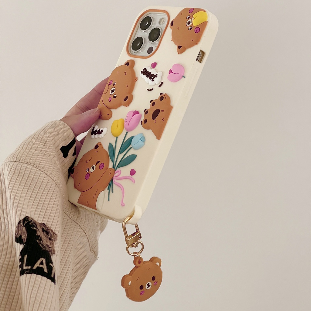 Ốp Điện Thoại Dẻo Họa Tiết Hoạt Hình Chú Gấu &amp; Hoa tulip Dễ Thương Chống Rơi Cho iPhone 13 / 12PRO MAX / 11 / 13PRO MAX