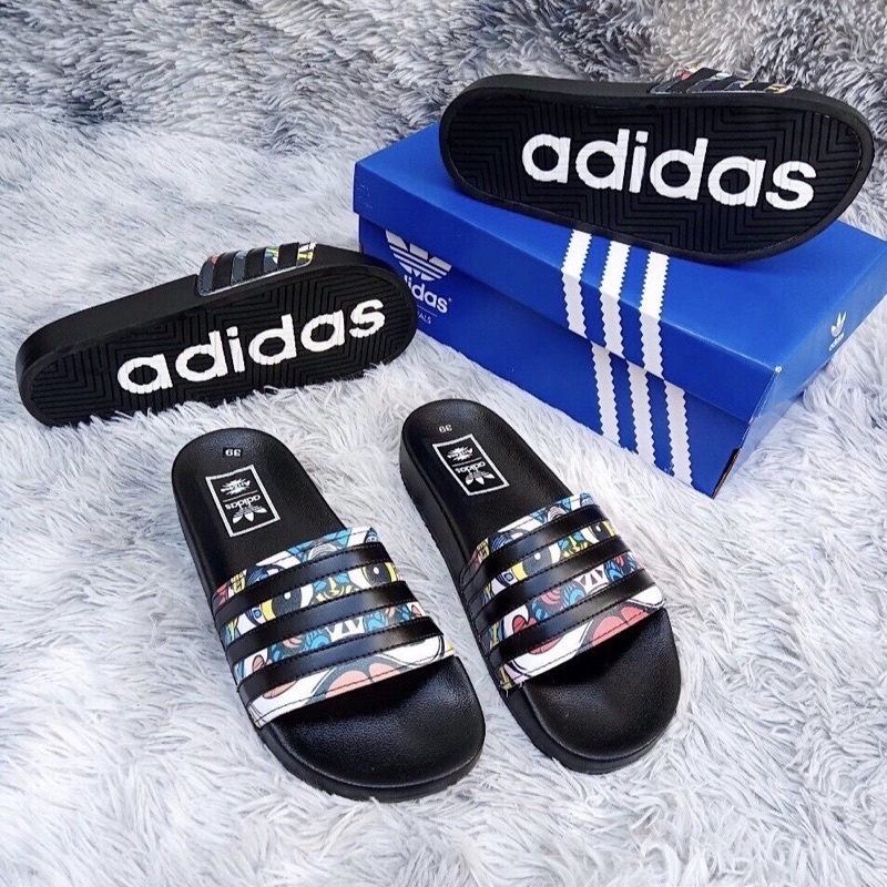 Dép Nam quai ngang adidas , dép unisex dáng thể thao in kỳ lân cá tính