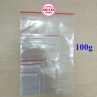 Túi zip chỉ đỏ, túi ziper viền đỏ, túi ziplock 100g
