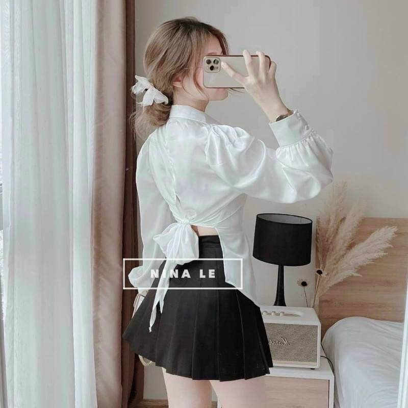 ÁO SƠ MI SATIN SIÊU HOT, ÁO KIỂU SƠ MI XẺ TÀ CỘT NƠ SAU SANG CHẢNH