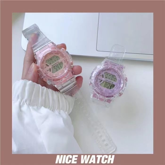Đồng Hồ Điện Tử Thể Thao Chống Thấm Nước Màu Trắng In Hình Kỳ Lân Phong Cách Preppy Cho Nữ Sinh Trung Học
