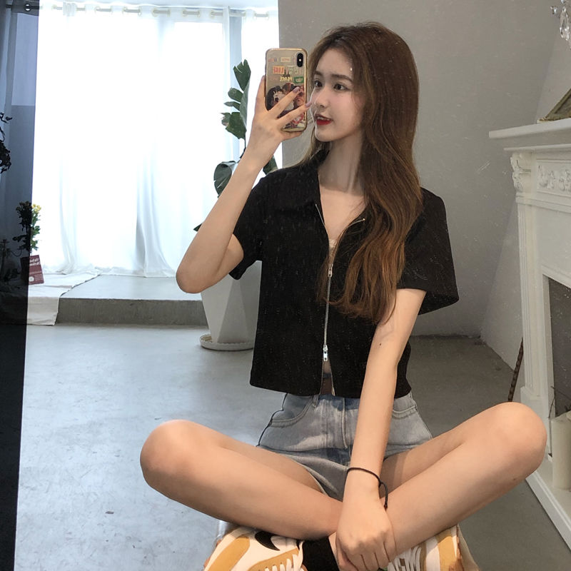Áo thun BH phối khóa kéo đôi màu sắc đơn giản thời trang hè cá tính cho nữ