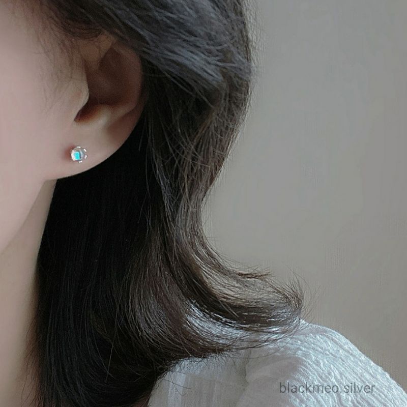 Bông tai đá moonstone nhân tạo chuôi bi bạc S925