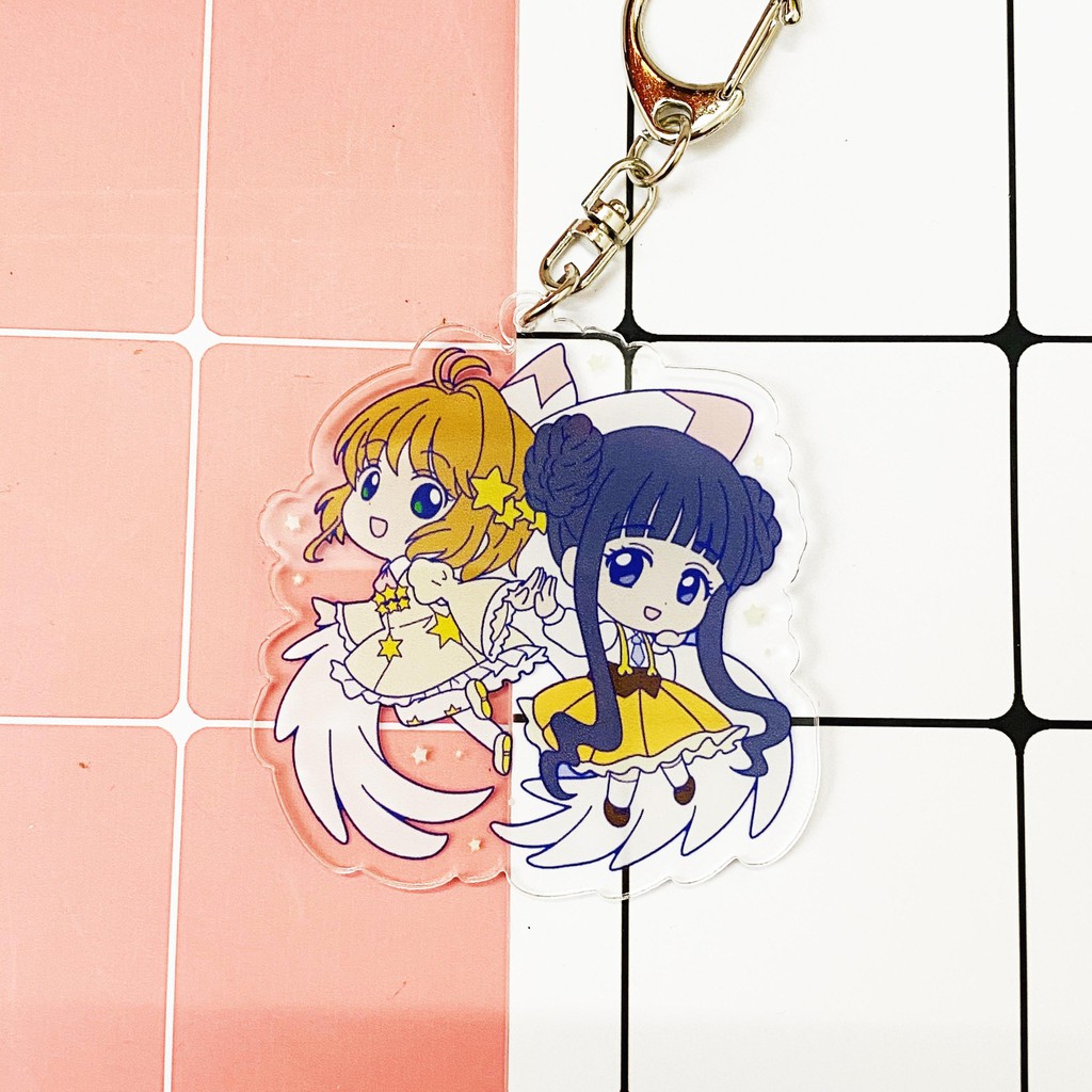 ( Mica trong acrylic ) Móc khóa Sakura Cardcaptor Thủ lĩnh thẻ bài ver couple quà tặng dễ thương in hình anime chibi