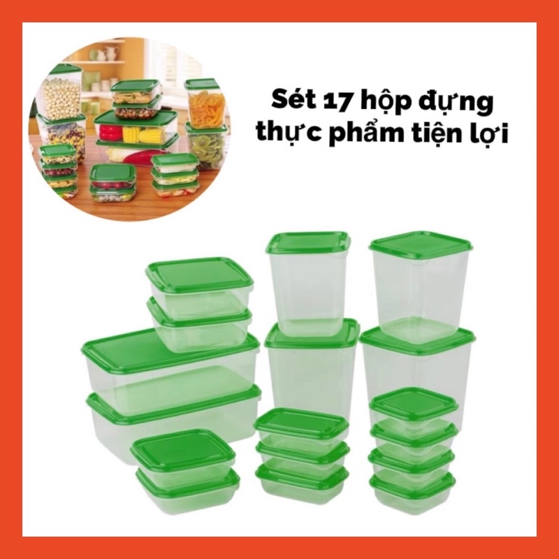 Sét 17 hộp nhựa đựng thực phẩm - sét 17 món ( có quà tặng )