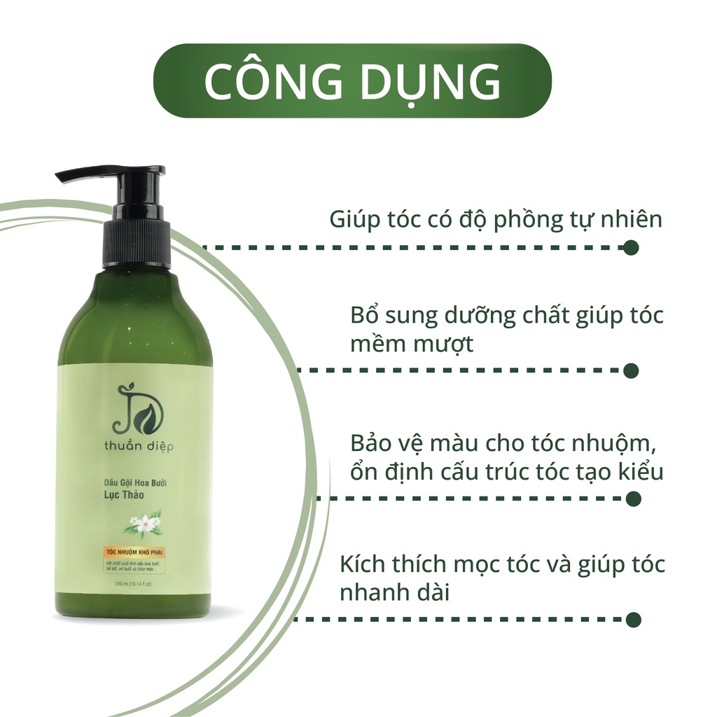 Dầu gội hoa bưởi lục thảo cho tóc uốn nhuộm, suôn mượt, giữ màu tóc nhuộm 300ml Thuần Diệp