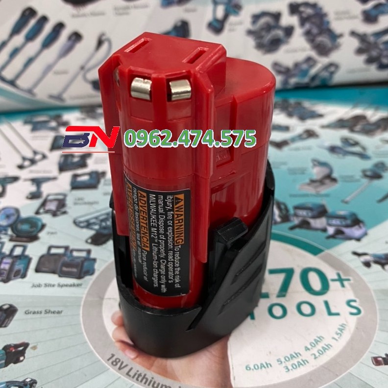 Pin M12 Milwaukee 10.8 -12 vol nhận sạc zin , cell samsung. BN.