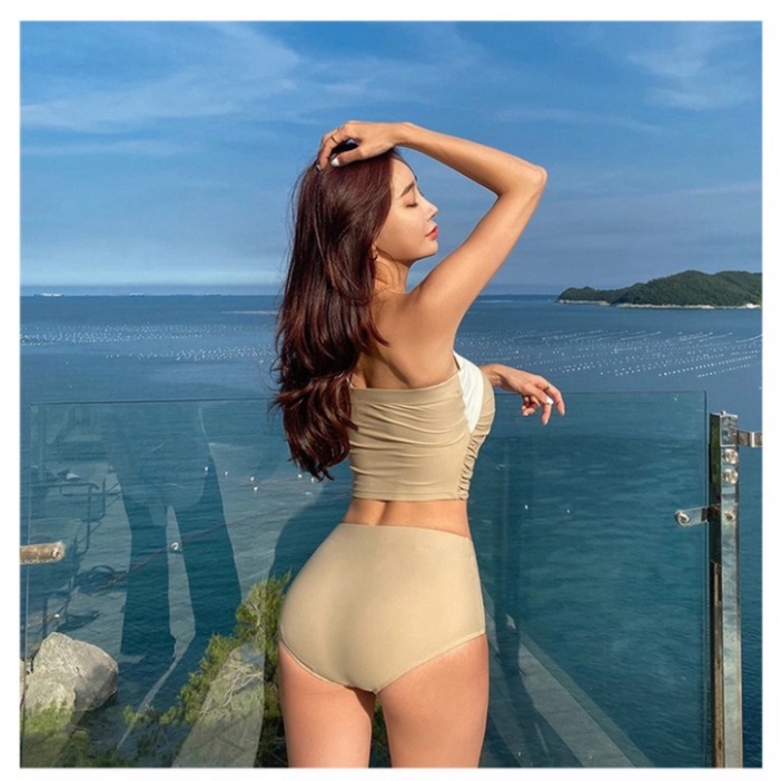 Bikini 2 mảnh đồ bơi đi biển LUHAZO hở lưng liền thân kín đáo sexy phong cách Hàn Quốc nâng ngực có gọng 2538 F-6