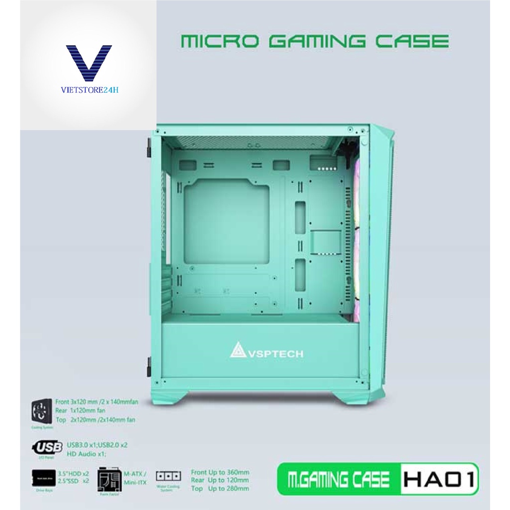 Case Gaming VSP HA01 Mini Tower (Xanh)