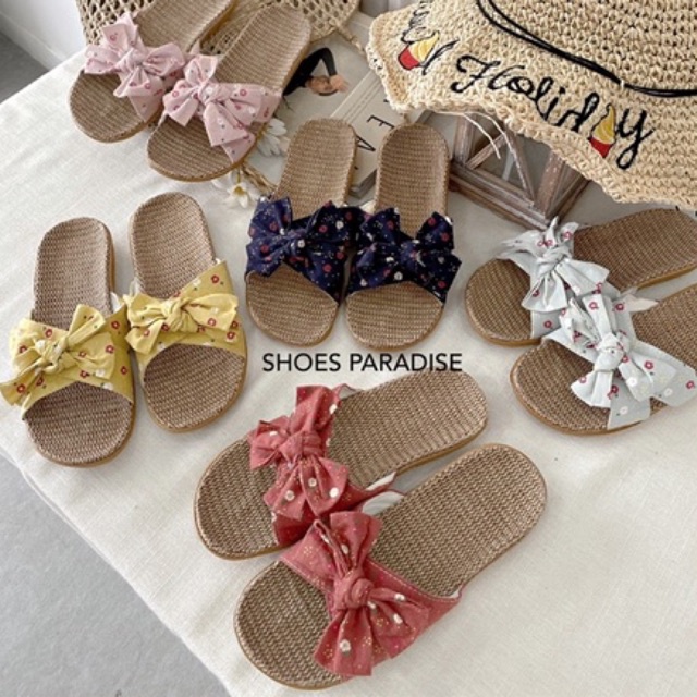 Dép Cói Chéo Nơ Nhỏ Siêu Nhẹ Dễ Mang Trong Nhà,Văn Phòng,Du Lịch Shoes Paradise