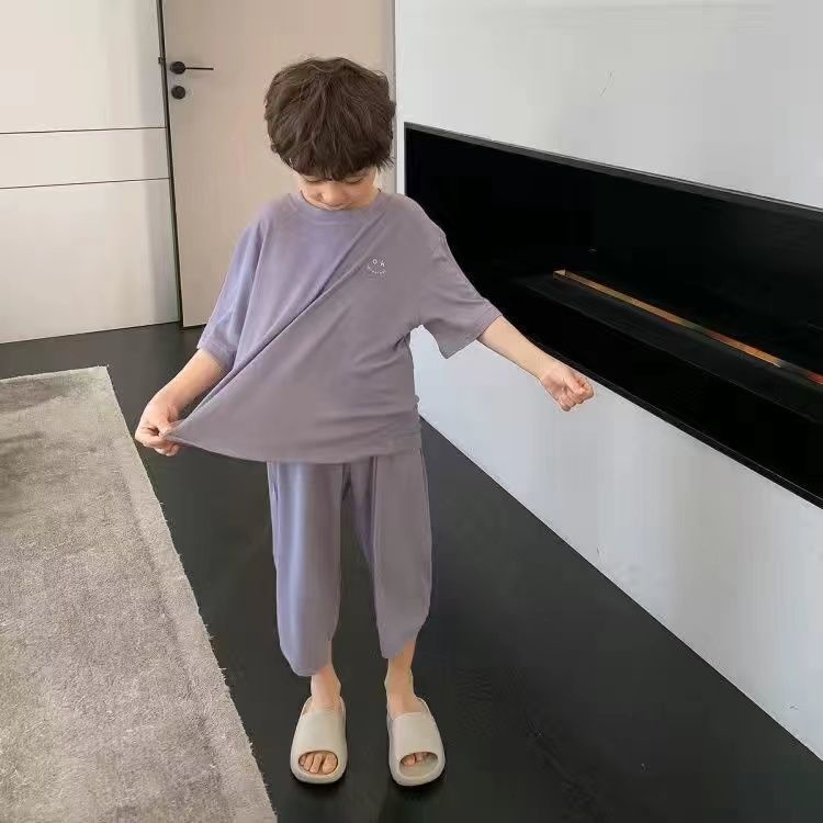 Bộ Đồ Ngủ Áo Thun Tay Ngắn Phối Quần Dài Thời Trang Mùa Hè Cho Bé Trai
