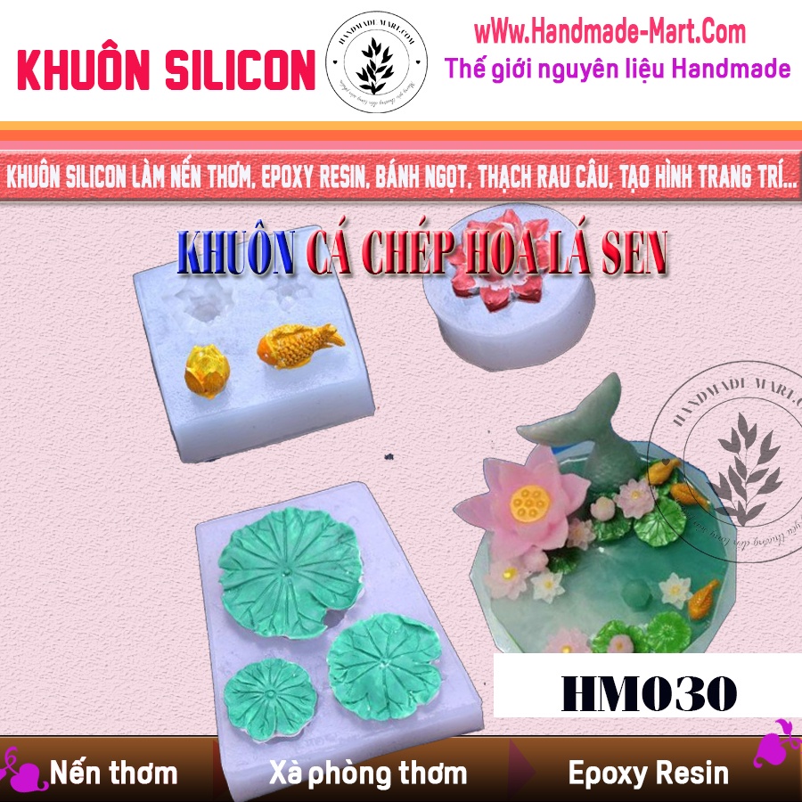 Khuôn silicon 3D cá chép hoa sen tạo hình trang trí độc đáo chuẩn DIY - HM030