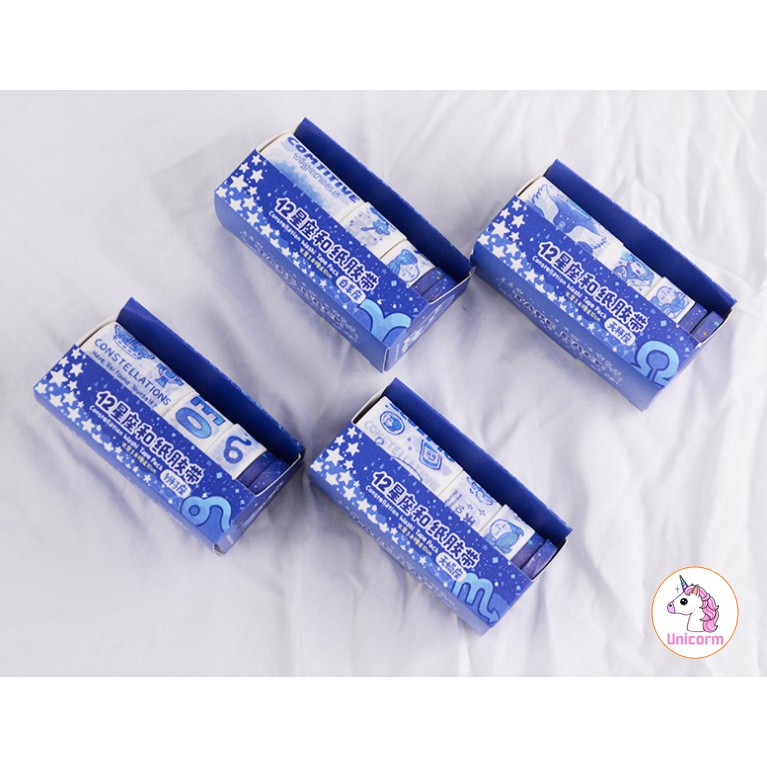 Set 5 cuộn băng dính - washi tape 12 cung hoàng đạo blue trang trí sổ