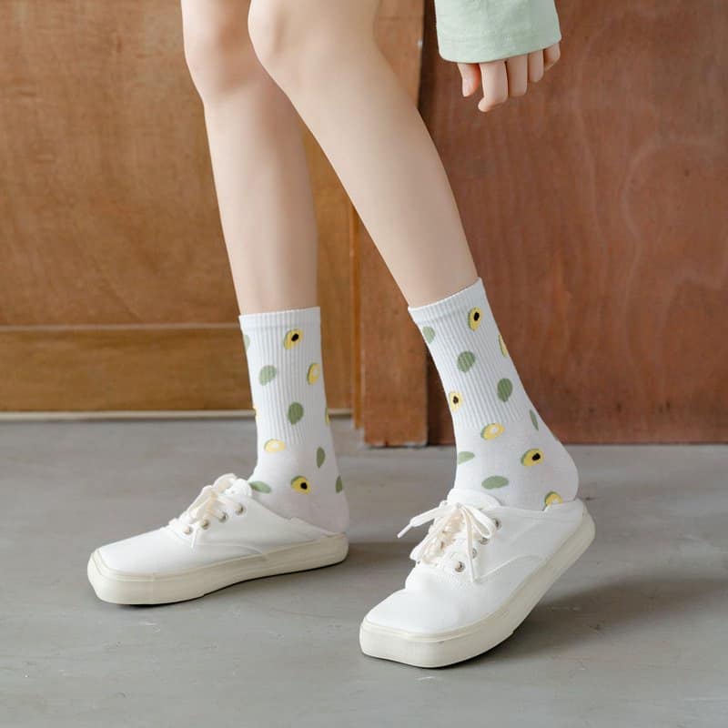 Set 5 đôi tất hình quả bơ cao cổ, vớ quả bơ dễ thương cotton thoáng mát