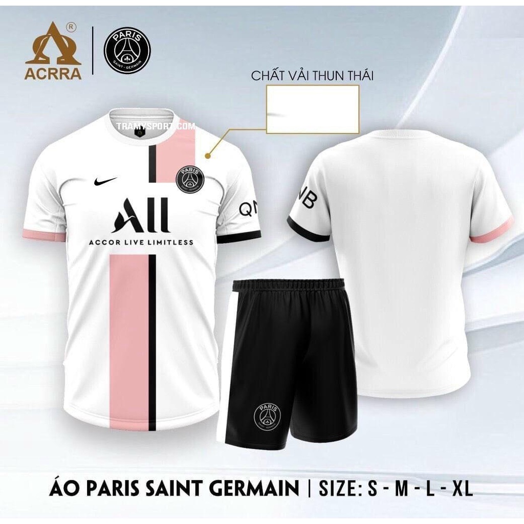 Quần Áo Bóng Đá. Đồ ĐÁ Banh CLB PSG Trắng Chất Liệu Thun Thái Cao Cấp