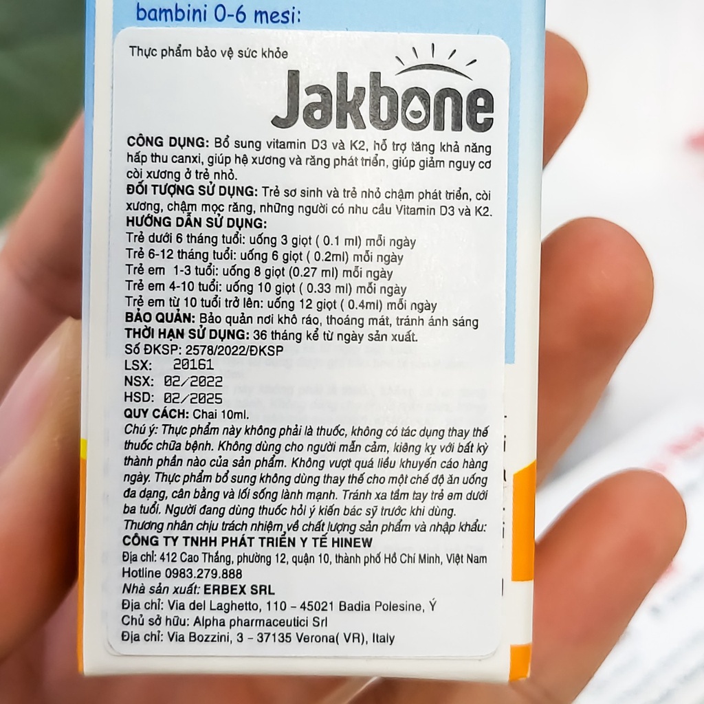 Siro Jakbone bổ sung vitamin K2+D3 giúp hấp thu canxi hỗ trợ tăng chiều cao 10ml Lineabon