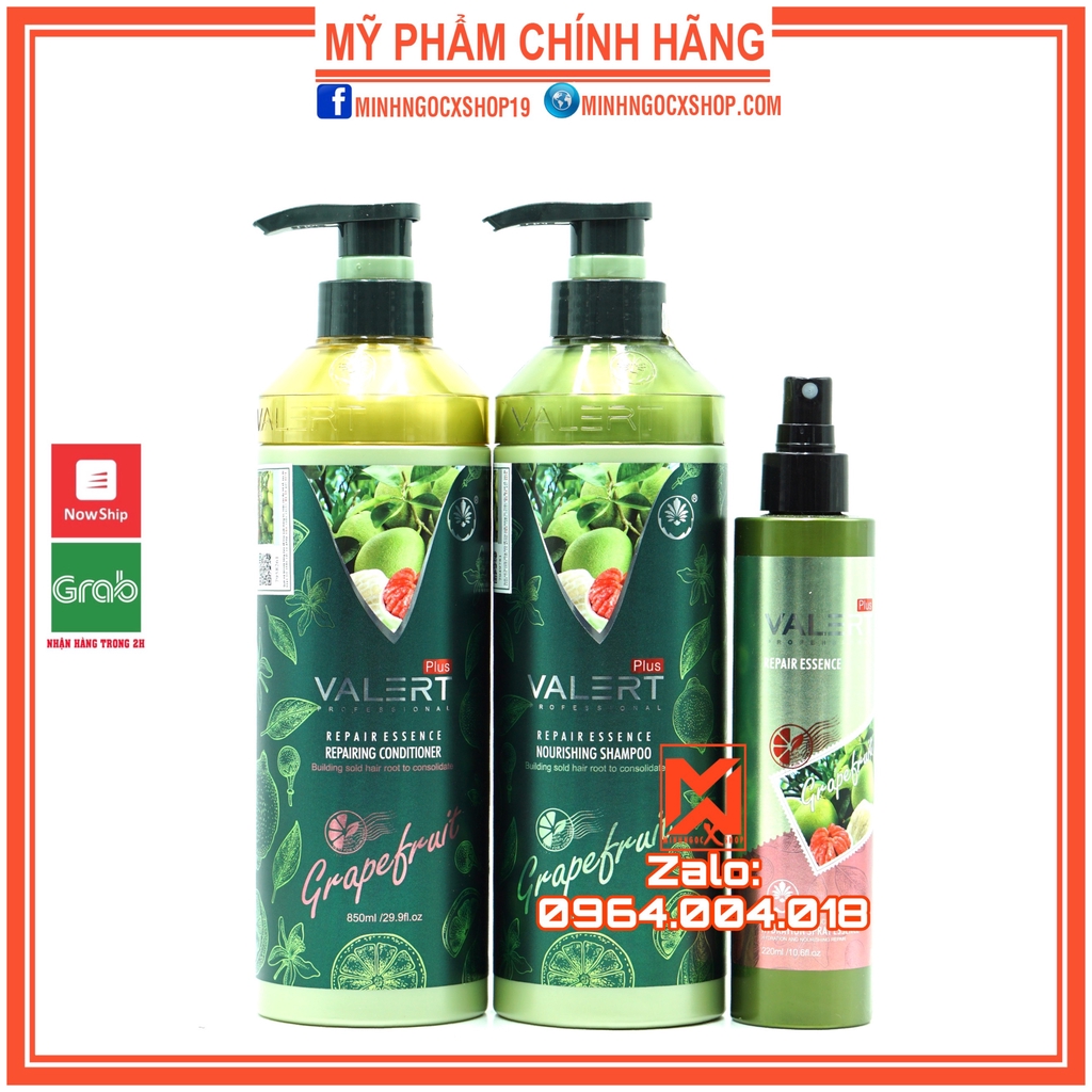 Dầu gội bưởi - dầu xả bưởi, dầu cặp VALERT GRAPEFRUIT 850ml tặng tinh dầu bưởi 60ml chống rụng kích mọc tóc