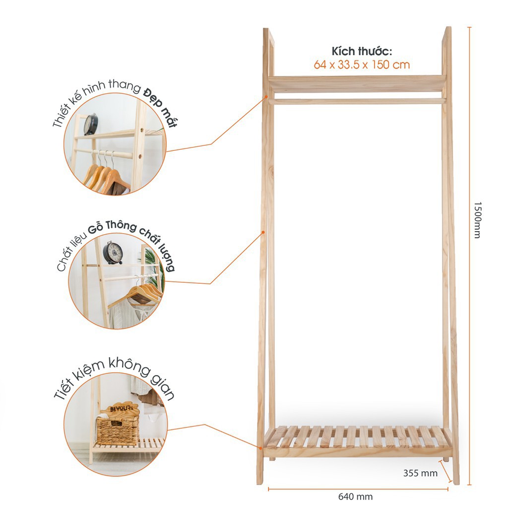 Giá Treo Quần Áo 2 Ngăn NAVARO - Ladder Hangger Gỗ Thông Nhập Khẩu - Sản phẩm Decor Phòng Ngủ Nội Thất Kiểu Hàn Quốc | BigBuy360 - bigbuy360.vn
