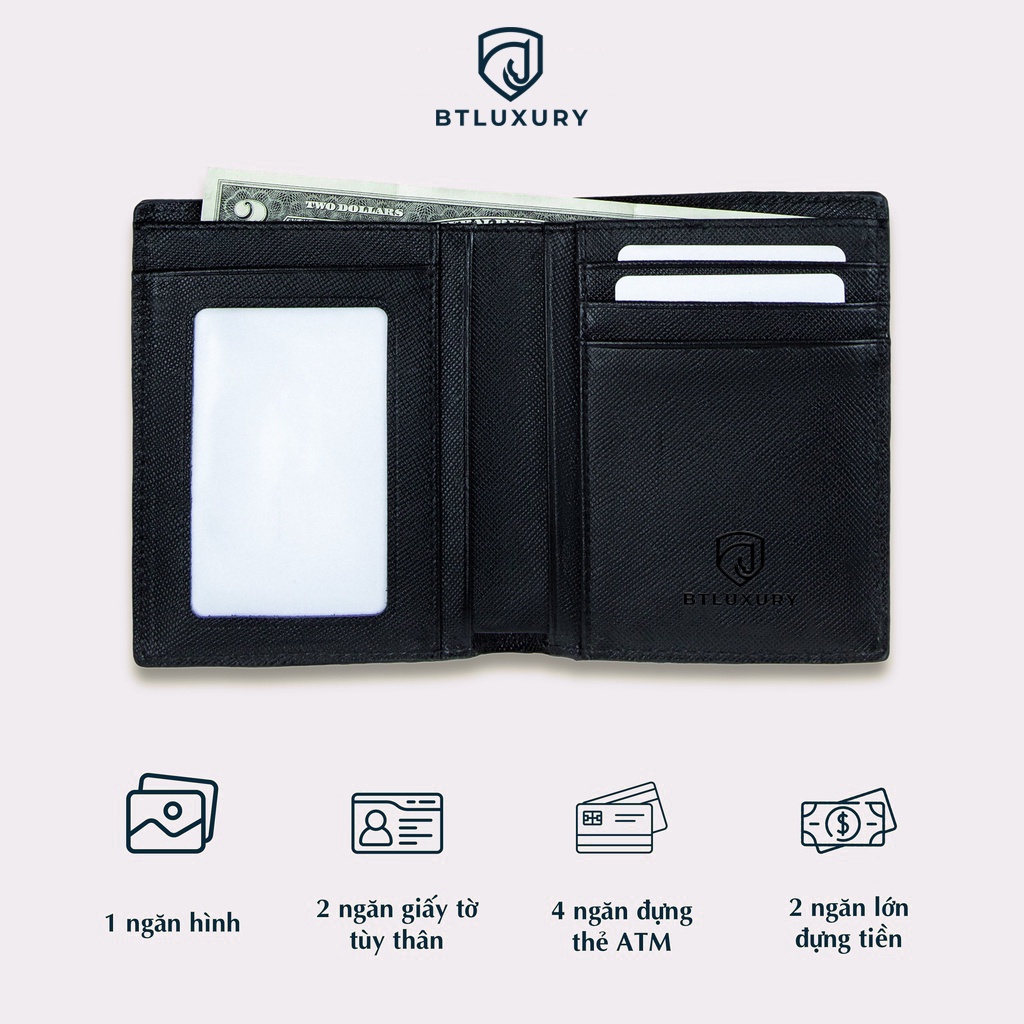 Ví nam đứng cao cấp COSMOS thiết kể trẻ trẻ trung chất liệu da bò safiano cao cấp thương hiệu BTLUXURY