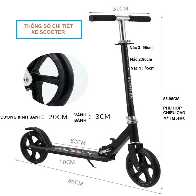 [HÀNG THÙNG ĐẸP]Xe trượt scooter cỡ lớn tải trọng 80kg cho bé từ 6 tuổi trở lên ,xe scooter 2 bánh cho bé
