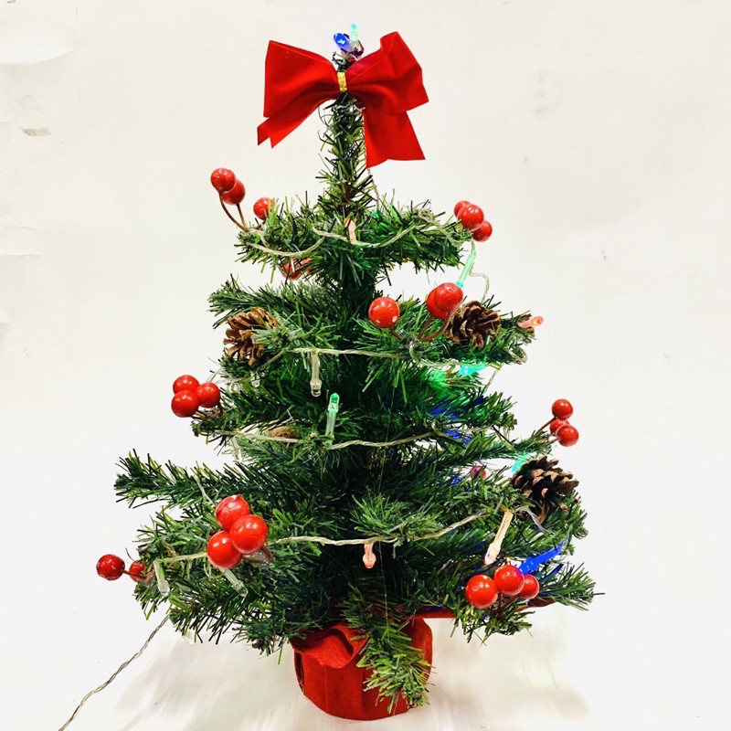 Cây thông Noel xanh trang trí để bàn có đèn led cao 40cm và 60cm