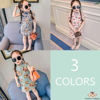 ✿BB-Chinese Cheongsam Princess Dress Baby Summer Girls Dress For kids Clothes Sleeveless Cotton Print Flowers