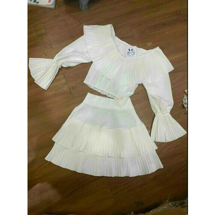 Sét Đồ Nữ Đi Biển Áo Chân Váy Dập Ly Phối Bèo, Set Croptop Sexy Cách Điệu Siêu Xinh Thời Trang Nữ Minh Phúc