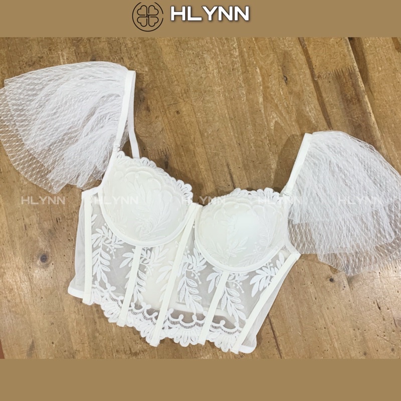 Áo corset ren hoa nổi tay cánh tiên có gọng mút dày 2cm m182