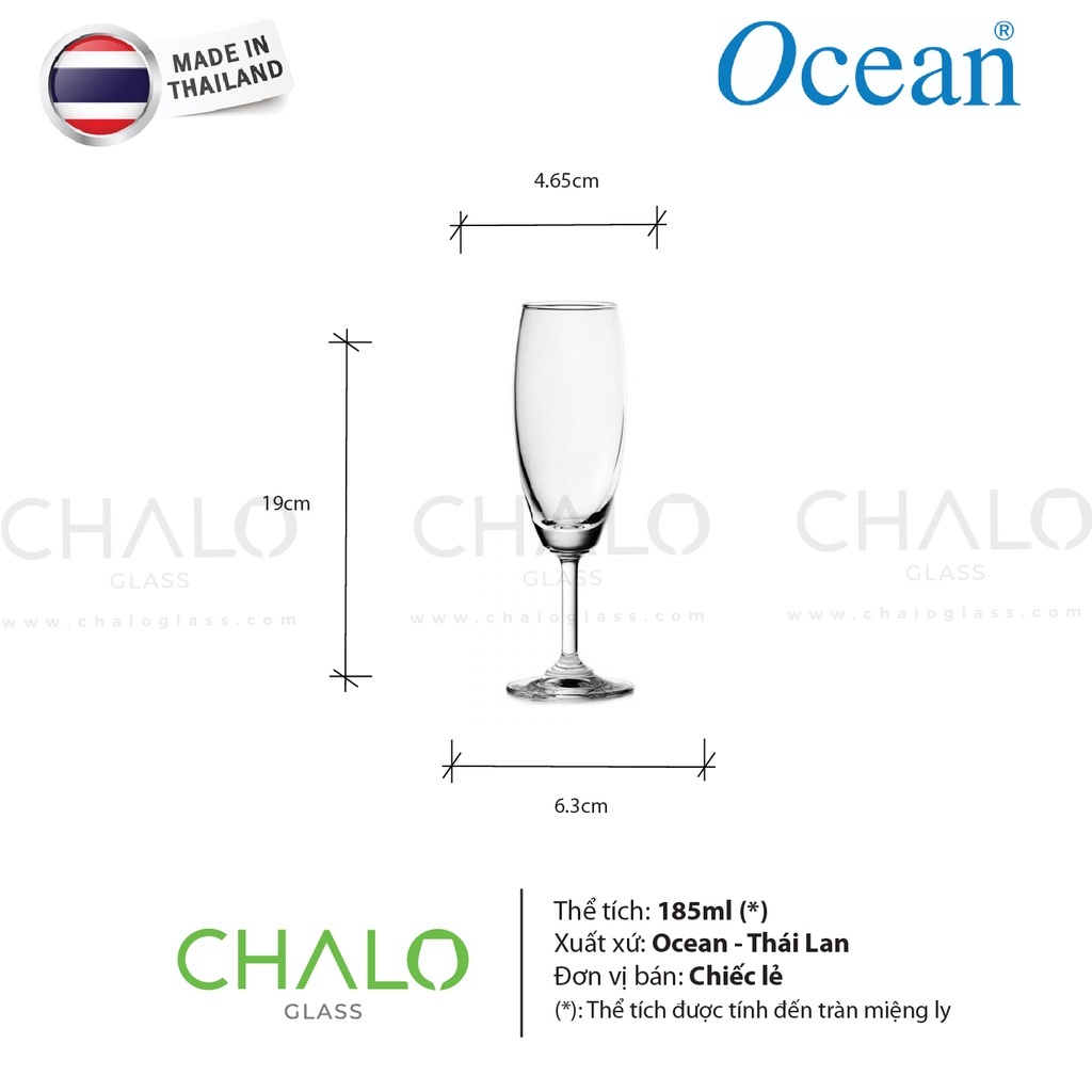 Ly rượu sâm panh thủy tinh Ocean Classic Flute Champange  - 185ml - 1501F07