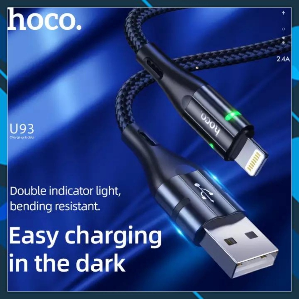 Dây cáp sạc nhanh 2.4A HOCO U93 dây bện dù dài 1,2m có đền led báo rất đẹp - Bảo hành 12 tháng