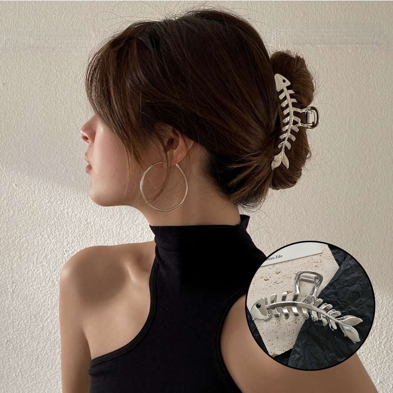 Kẹp Tóc Đuôi Ngựa Màu Bạc Kim Loại Phong Cách Pháp Thanh Lịch Đơn Giản Cho Nữ